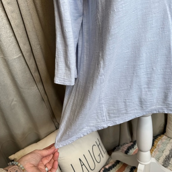 Chico's Relaxed Blue Top with Mandarin Collar Size Medium with Lace Design - Picture 5 of 13